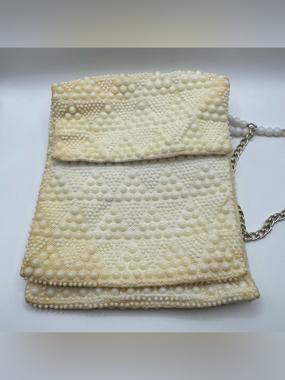 VTG Women's White Beaded Evening Bag Handbag Regencycore Upcycling Crafting
